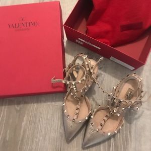 Valentino rock-stud gold heels with box